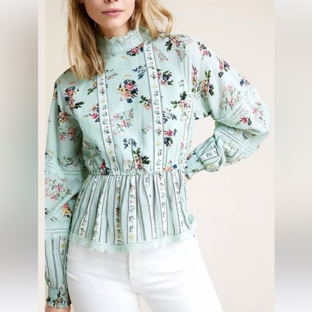 Hemant and Nandita mint floral XS blouse